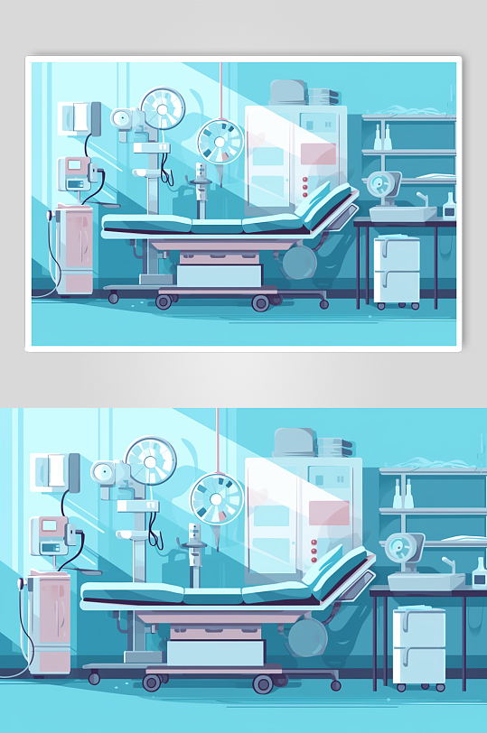 AI数字艺术扁平风医院手术室场景医疗插画