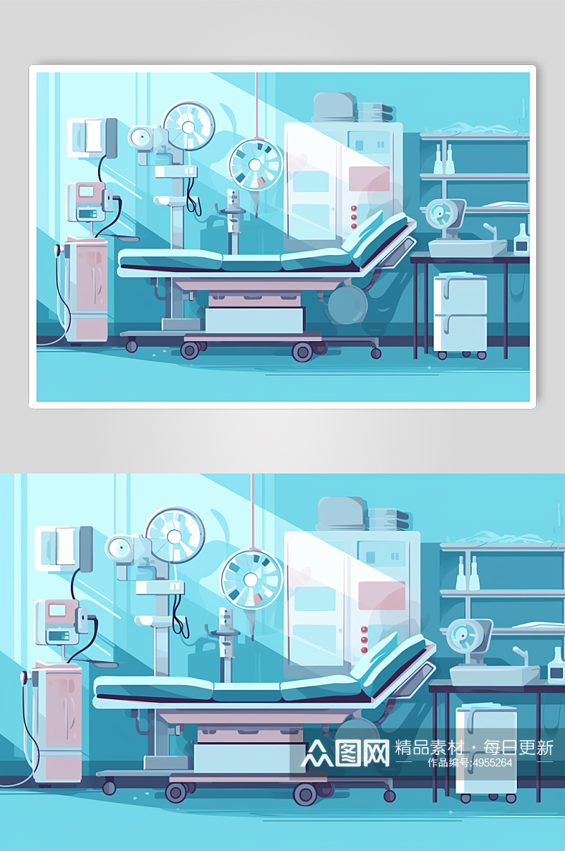 AI数字艺术扁平风医院手术室场景医疗插画素材