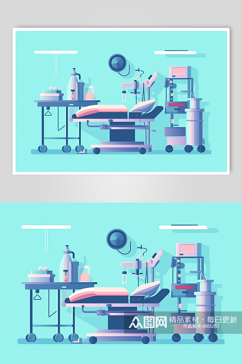 AI数字艺术扁平风医院手术室场景医疗插画素材