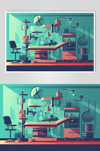 AI数字艺术扁平风医院手术室场景医疗插画