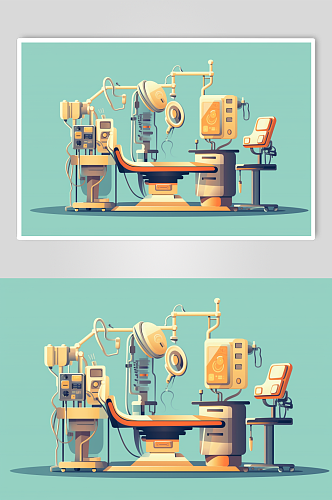 AI数字艺术扁平风医院手术室场景医疗插画