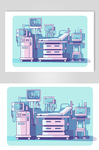 AI数字艺术卡通医院手术室场景医疗插画