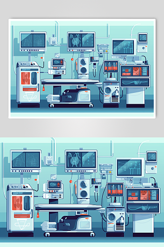AI数字艺术卡通医院手术室场景医疗插画