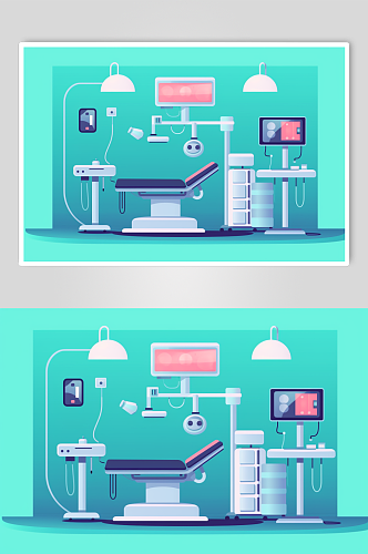 AI数字艺术卡通医院手术室场景医疗插画