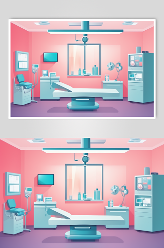 AI数字艺术卡通医院手术室场景医疗插画