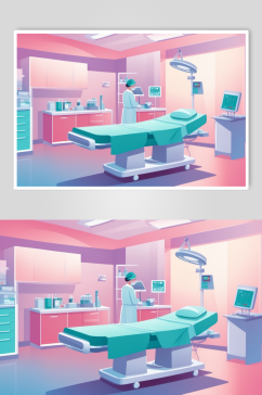 AI数字艺术卡通医院手术室场景医疗插画
