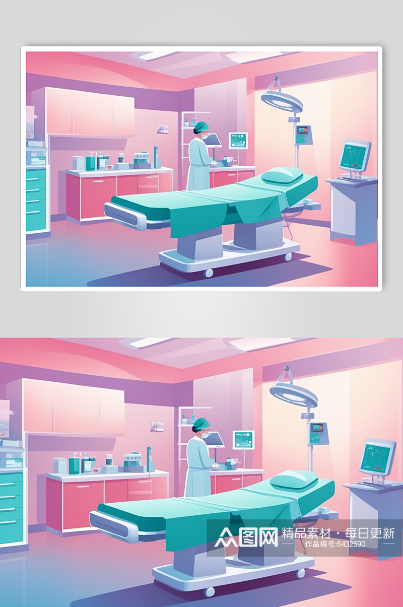 AI数字艺术卡通医院手术室场景医疗插画素材