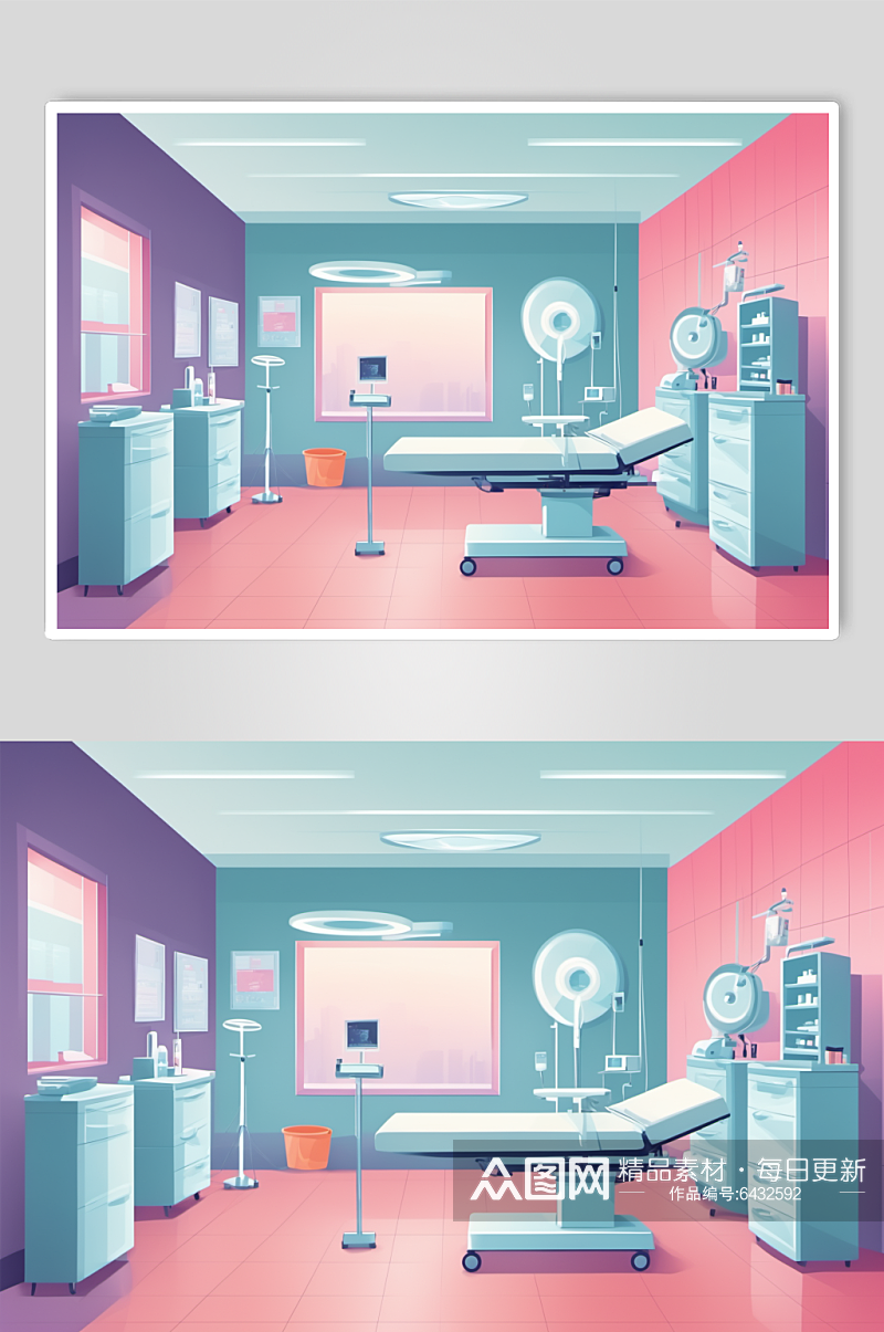 AI数字艺术卡通医院手术室场景医疗插画素材