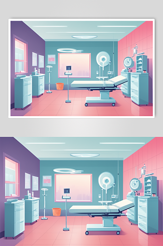 AI数字艺术卡通医院手术室场景医疗插画
