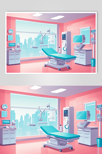 AI数字艺术卡通医院手术室场景医疗插画