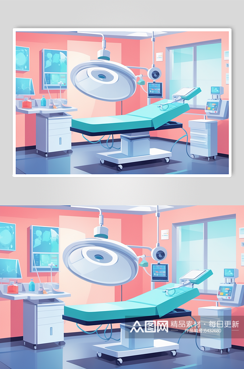 AI数字艺术卡通医院手术室场景医疗插画素材