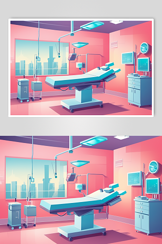 AI数字艺术卡通医院手术室场景医疗插画