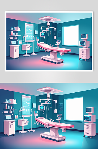 AI数字艺术卡通医院手术室场景医疗插画