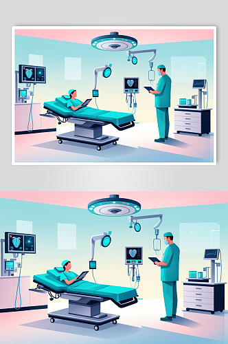AI数字艺术卡通医院手术室场景医疗插画