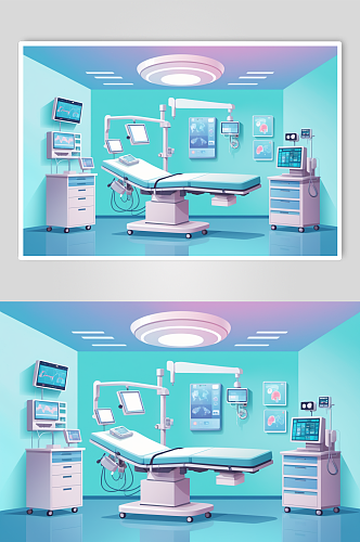 AI数字艺术卡通医院手术室场景医疗插画