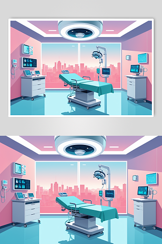 AI数字艺术卡通医院手术室场景医疗插画