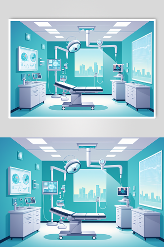 AI数字艺术卡通医院手术室场景医疗插画