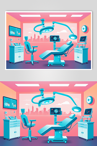 AI数字艺术卡通医院手术室场景医疗插画