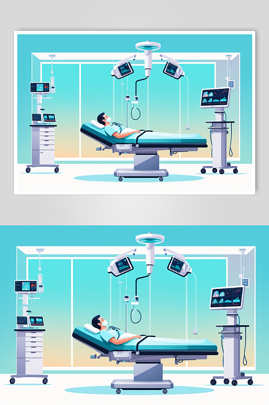 AI数字艺术卡通医院手术室场景医疗插画