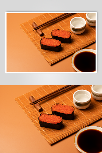 蟹子军舰寿司美食摄影图片
