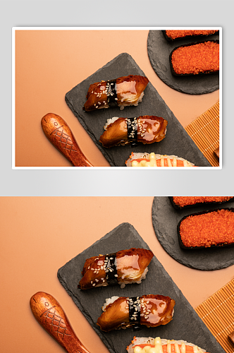 鳗鱼蟹子蟹棒寿司美食摄影图片