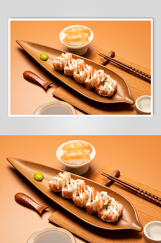三文鱼蟹子寿司美食摄影图片