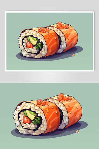 AI数字艺术卡通创意寿司日本美食插画