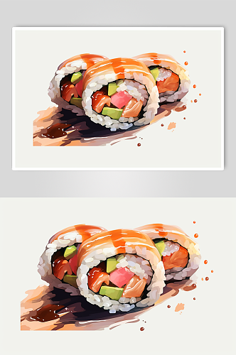 AI数字艺术卡通创意寿司日本美食插画