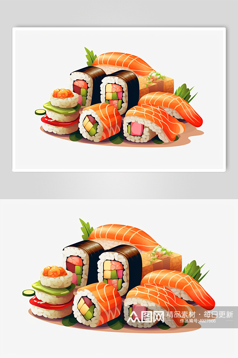 AI数字艺术卡通创意寿司日本美食插画素材