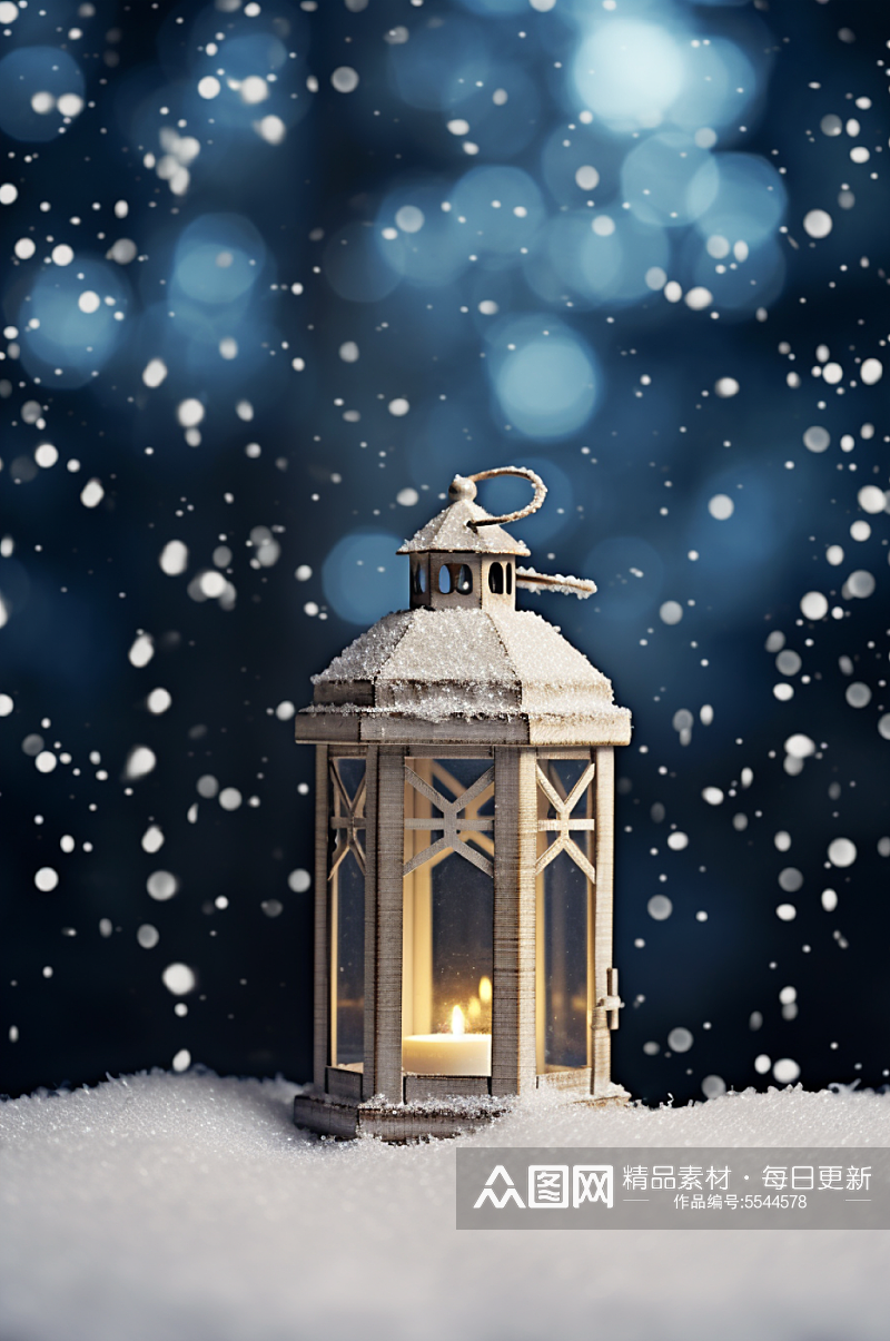 AI数字艺术冬季手提灯雪地场景模型素材