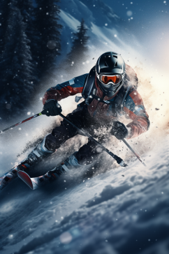 AI数字艺术滑雪双板运动人物摄影图