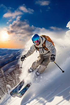 AI数字艺术滑雪双板运动人物摄影图
