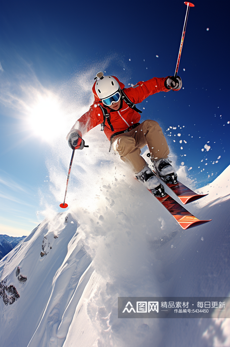 AI数字艺术滑雪双板运动人物摄影图素材