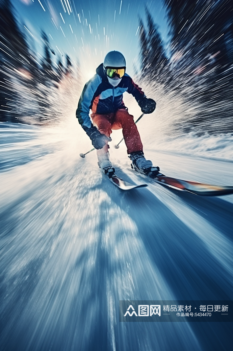 AI数字艺术滑雪双板运动人物摄影图素材