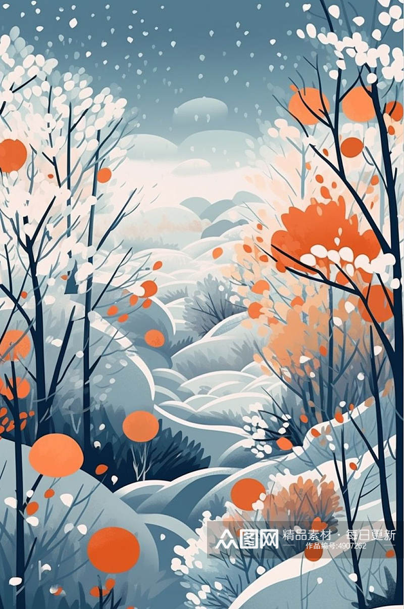 AI数字艺术原创雪景二十四节气霜降插画素材
