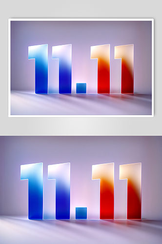 AI数字艺术3D双十一玻璃字体元素图片