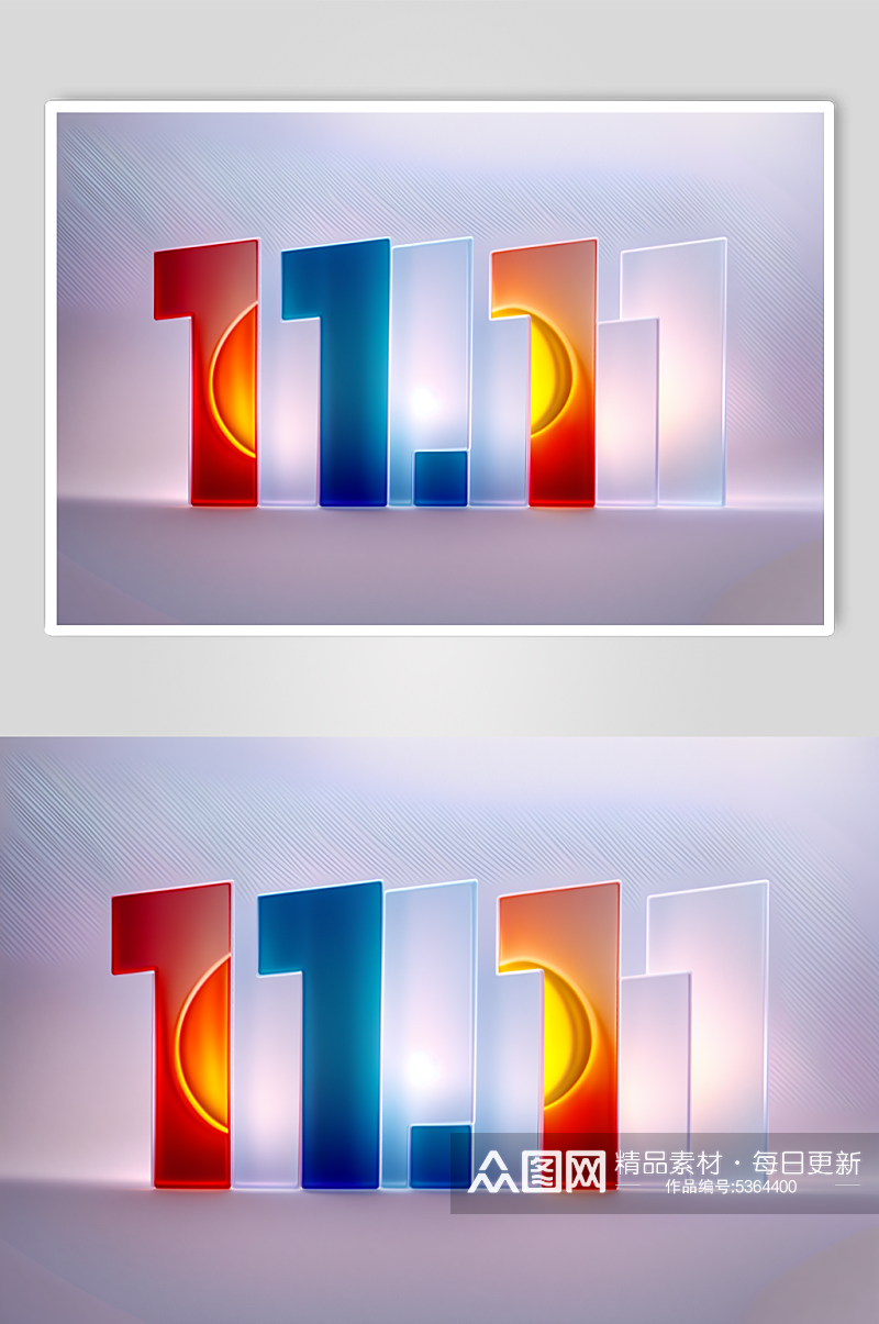 AI数字艺术3D双十一玻璃字体元素图片素材
