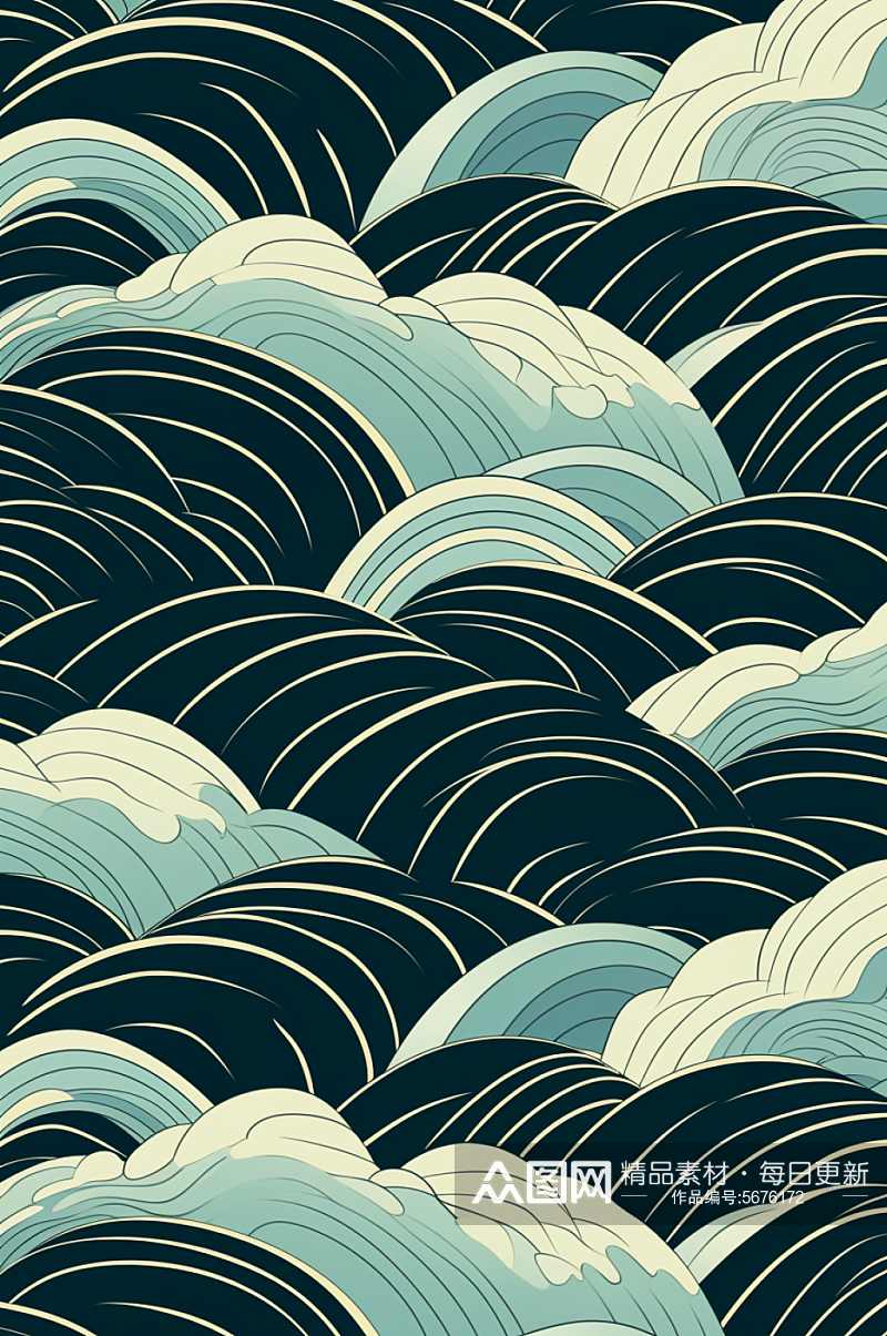 AI数字艺术竖版中国风水纹波浪花纹背景图素材