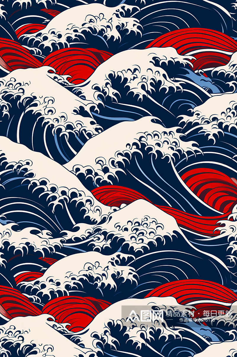 AI数字艺术竖版中国风水纹波浪花纹背景图素材