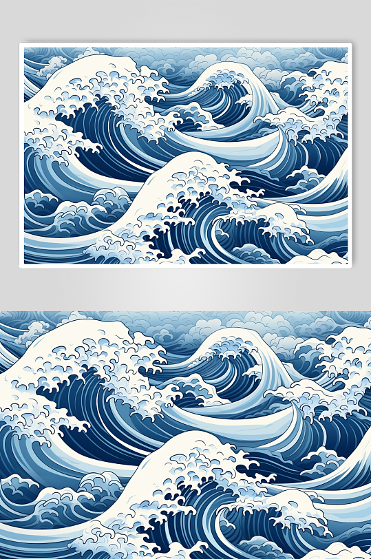 AI数字艺术横版中国风水纹波浪花纹背景图