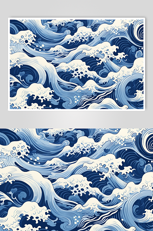 AI数字艺术横版中国风水纹波浪花纹背景图