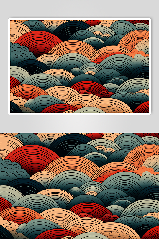 AI数字艺术横版中国风水纹波浪花纹背景图