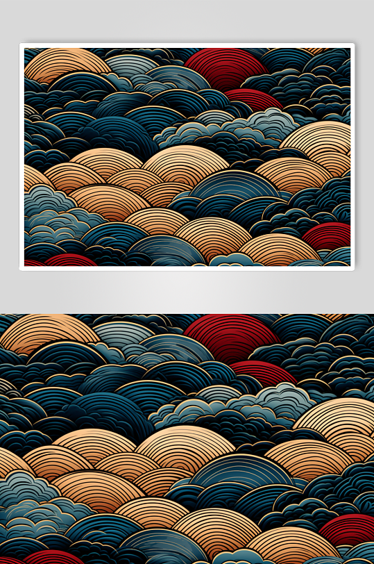 AI数字艺术横版中国风水纹波浪花纹背景图