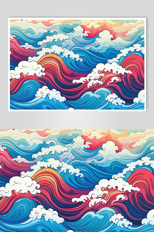 AI数字艺术横版中国风水纹波浪花纹背景图