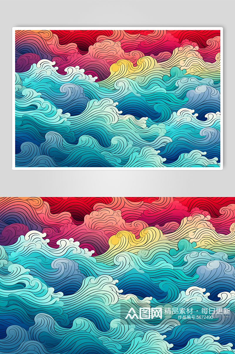AI数字艺术横版中国风水纹波浪花纹背景图素材