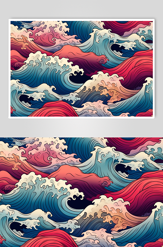 AI数字艺术横版中国风水纹波浪花纹背景图