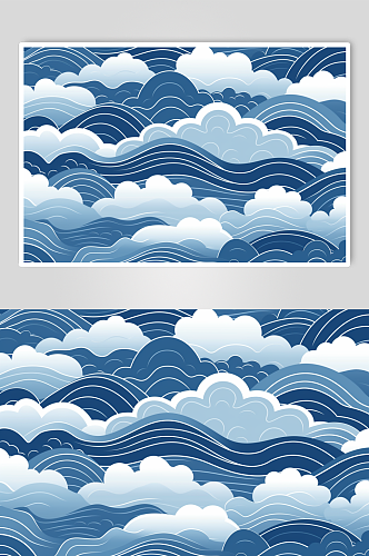 AI数字艺术横版中国风水纹波浪花纹背景图