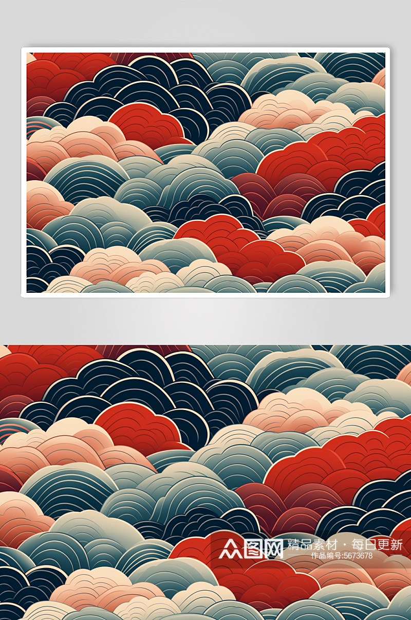 AI数字艺术横版中国风水纹波浪花纹背景图素材