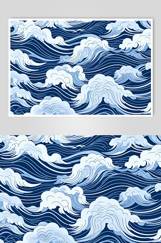 AI数字艺术横版中国风水纹波浪花纹背景图