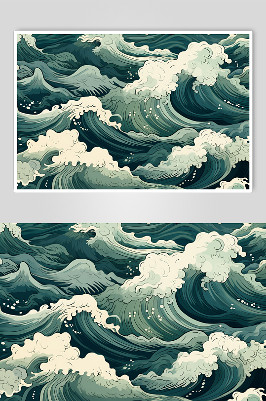 AI数字艺术横版中国风水纹波浪花纹背景图